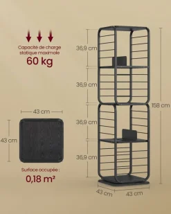 Shop SONGMICS Bibliothèque verticale à 6 niveaux avec porte structure en métal 24 x 40 x 1595 cm noir boisé et noir d’encre