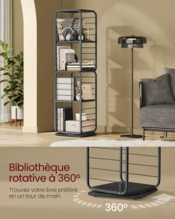 Shop SONGMICS Bibliothèque verticale à 6 niveaux avec porte structure en métal 24 x 40 x 1595 cm noir boisé et noir d’encre