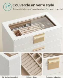 Clearance SONGMICS Boîte à bijoux à 6 niveaux blanc nuage et doré