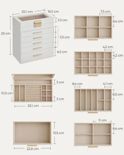 Clearance SONGMICS Boîte à bijoux à 6 niveaux blanc nuage et doré