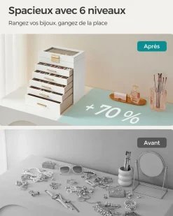 Clearance SONGMICS Boîte à bijoux à 6 niveaux blanc nuage et doré