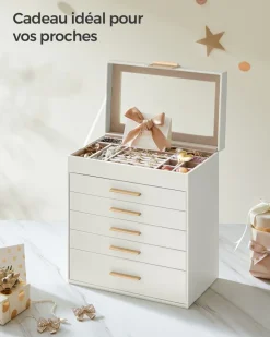 Clearance SONGMICS Boîte à bijoux à 6 niveaux blanc nuage et doré