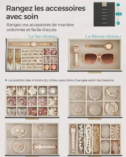 Clearance SONGMICS Boîte à bijoux à 6 niveaux blanc nuage et doré