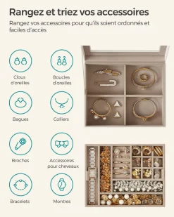 Fashion SONGMICS Boîte à bijoux 2 niveaux moderne blanc nuage