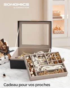 Fashion SONGMICS Boîte à bijoux 2 niveaux moderne blanc nuage