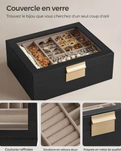 Fashion SONGMICS Boîte à bijoux 2 niveaux moderne blanc nuage