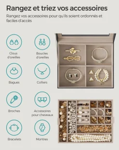 Fashion SONGMICS Boîte à bijoux 2 niveaux moderne blanc nuage