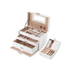 Cheap SONGMICS Boîte à bijoux arquée blanc beige