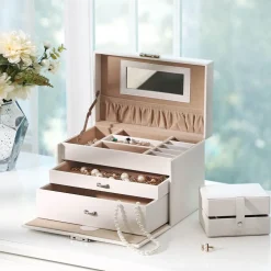 Cheap SONGMICS Boîte à bijoux arquée blanc beige