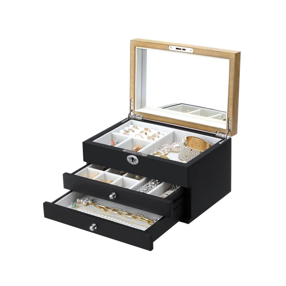 Cheap SONGMICS Boîte à bijoux effet boisé noir