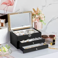 Cheap SONGMICS Boîte à bijoux effet boisé noir