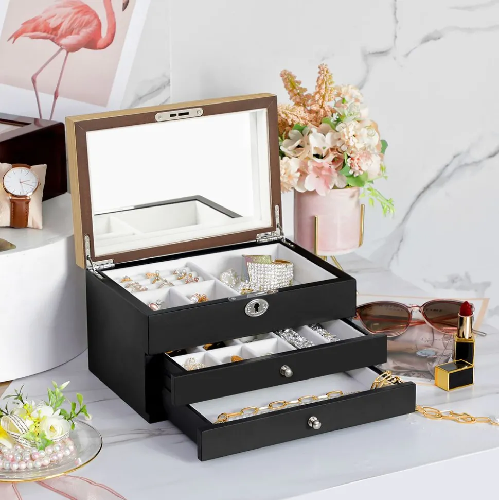 Cheap SONGMICS Boîte à bijoux effet boisé noir