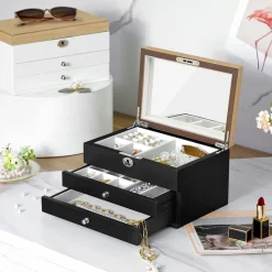 Cheap SONGMICS Boîte à bijoux effet boisé noir