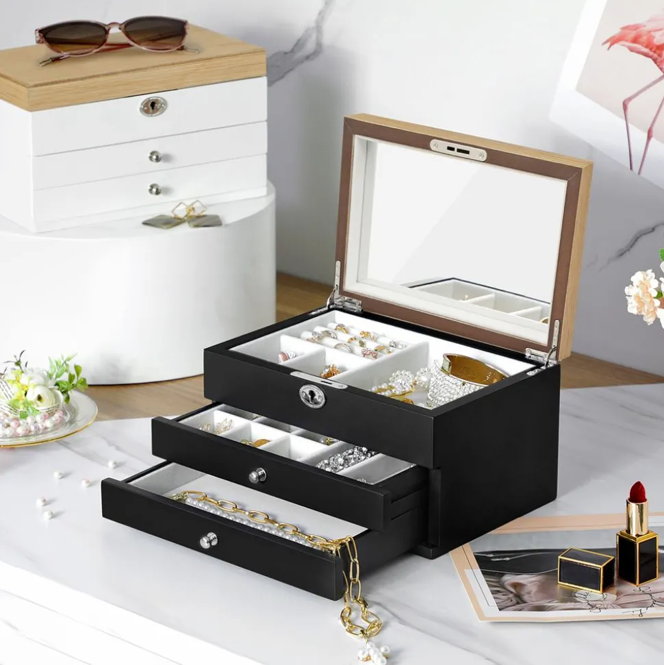 Cheap SONGMICS Boîte à bijoux effet boisé noir