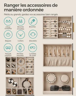 Cheap SONGMICS Boîte à bijoux moderne noir d'encre