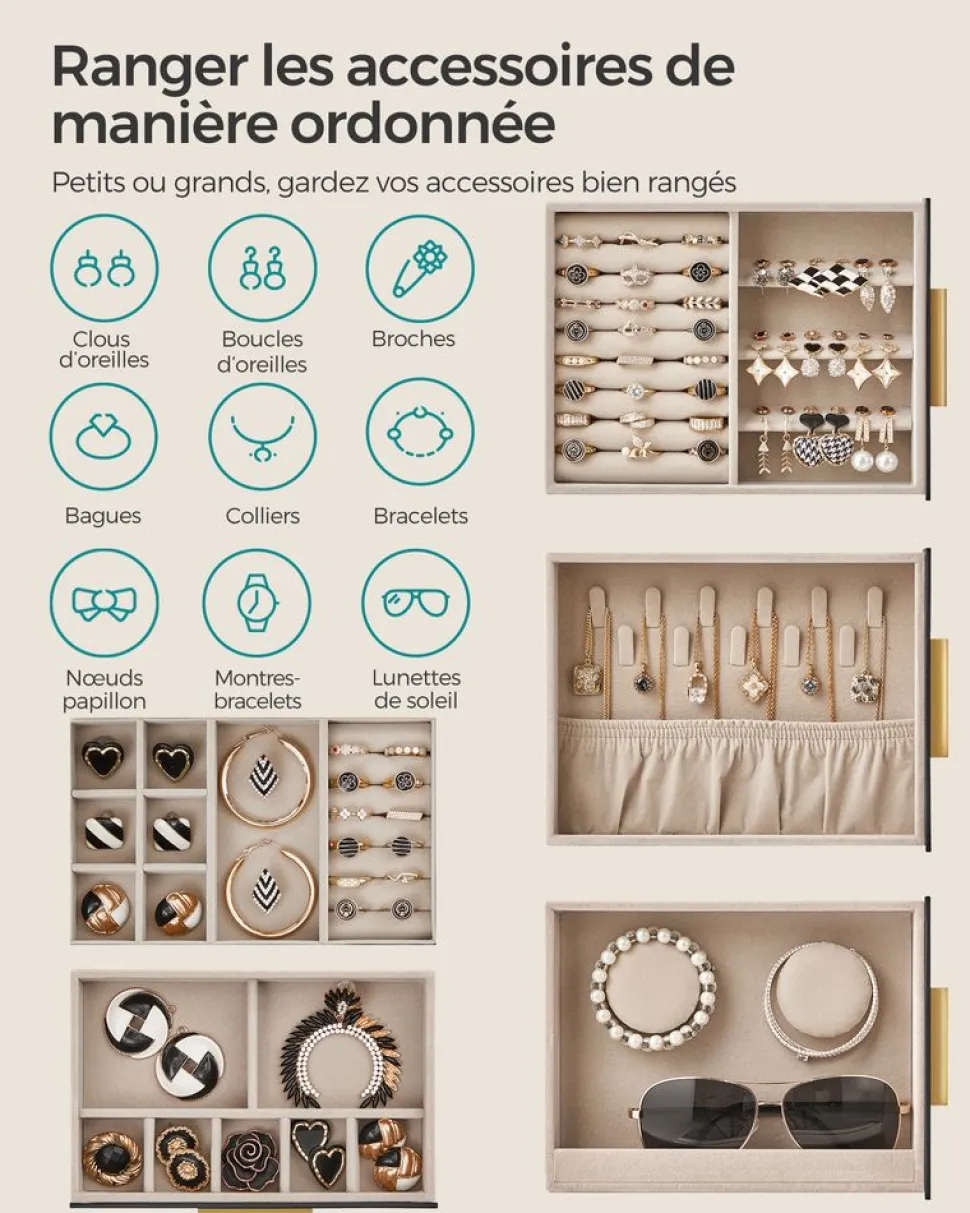 Cheap SONGMICS Boîte à bijoux moderne noir d'encre