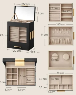 Cheap SONGMICS Boîte à bijoux moderne noir d'encre