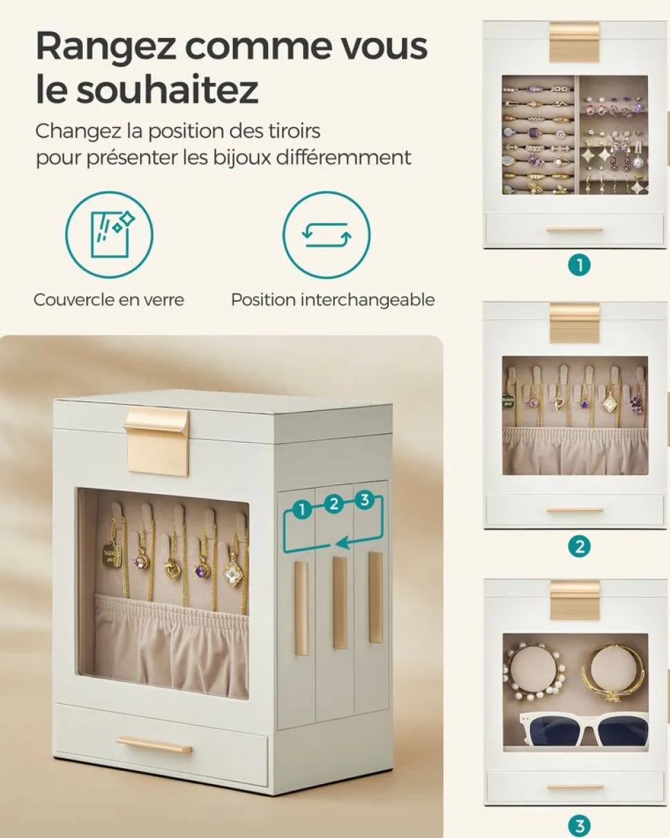 Cheap SONGMICS Boîte à bijoux moderne noir d'encre