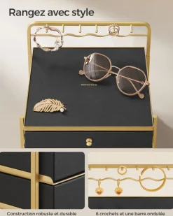 Shop SONGMICS Boîte à montre 9,8 x 21,2 x 8,7 cm noir d’encre