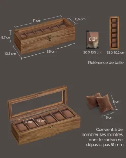 New SONGMICS Boîte à montres 12 compartiments couleur noisette