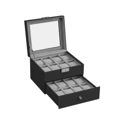 Cheap SONGMICS Boîte à montres avec 16 compartiments doublure en gris tourterelle et surface en noir d'encre