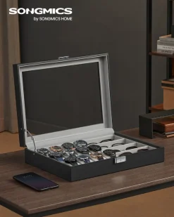 Clearance SONGMICS Boîte à montres en bois 6 compartiments noisette