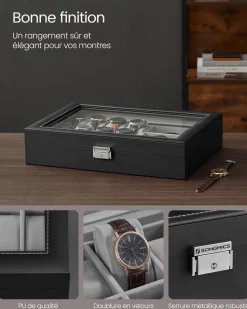 Clearance SONGMICS Boîte à montres en bois 6 compartiments noisette