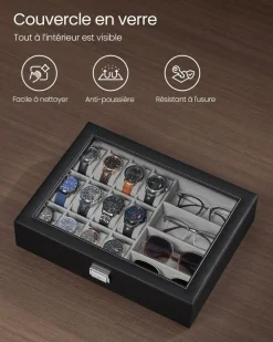 Clearance SONGMICS Boîte à montres en bois 6 compartiments noisette