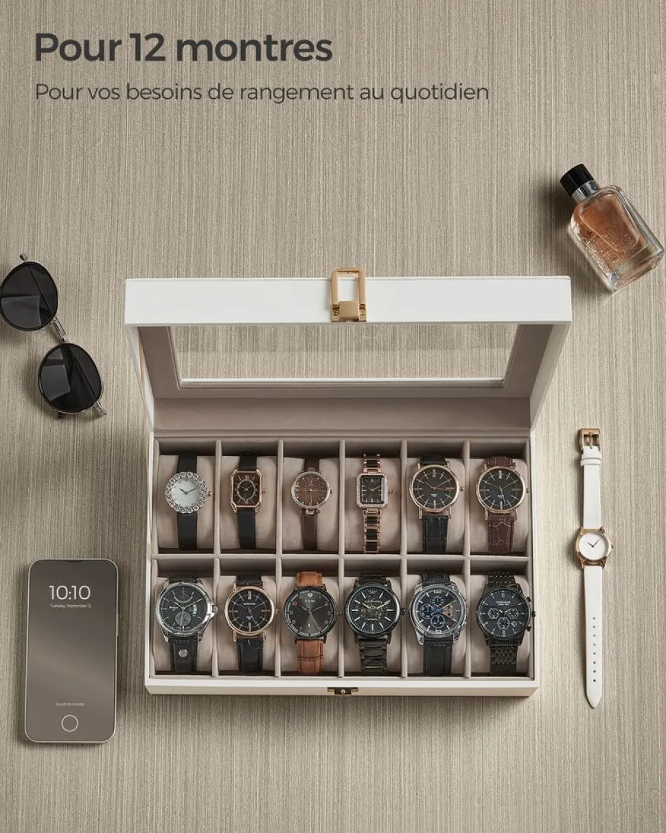 Shop SONGMICS Boîte à montres noir et gris verdâtre