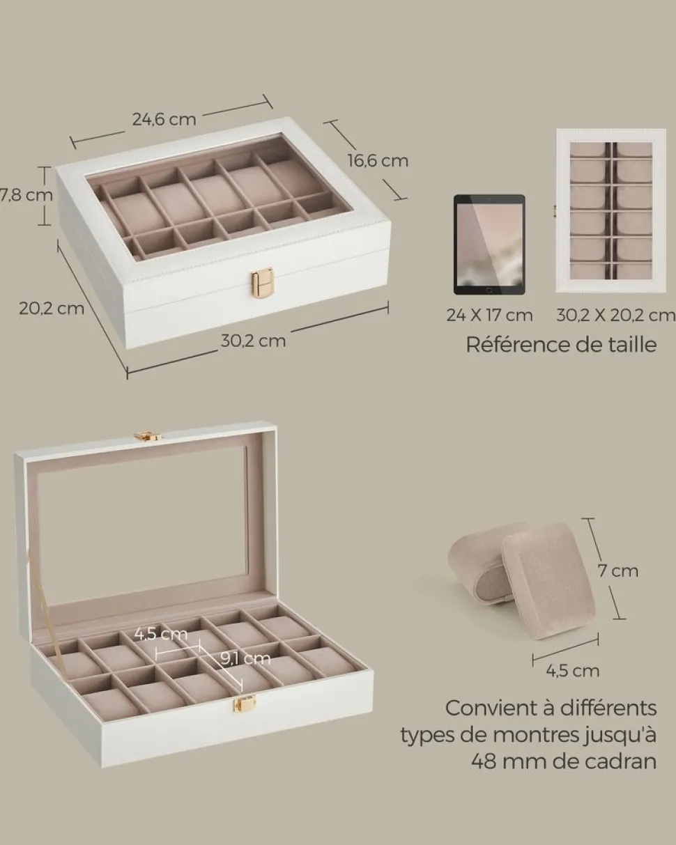 Shop SONGMICS Boîte à montres noir et gris verdâtre