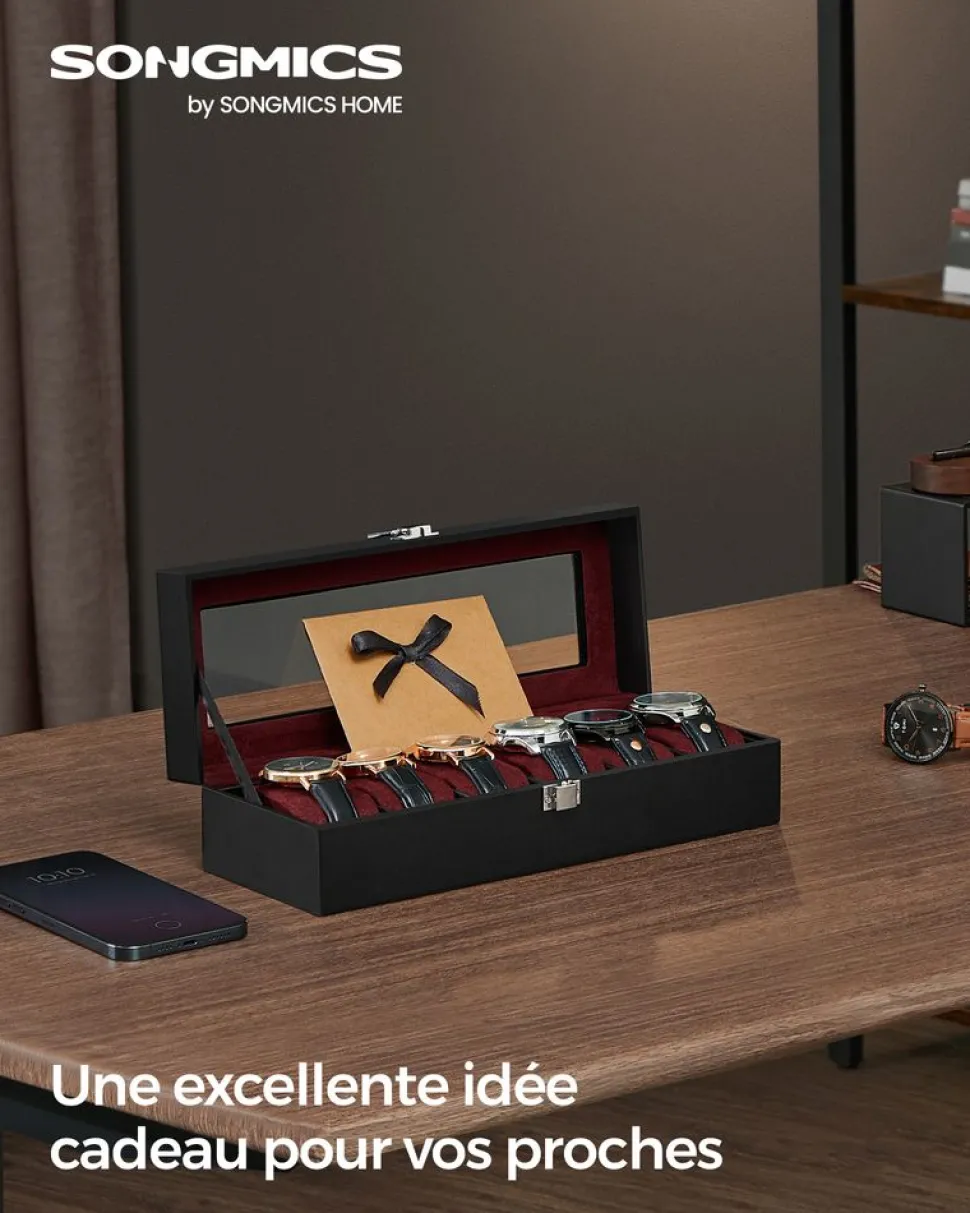 Shop SONGMICS Boîte à montres noir et gris verdâtre