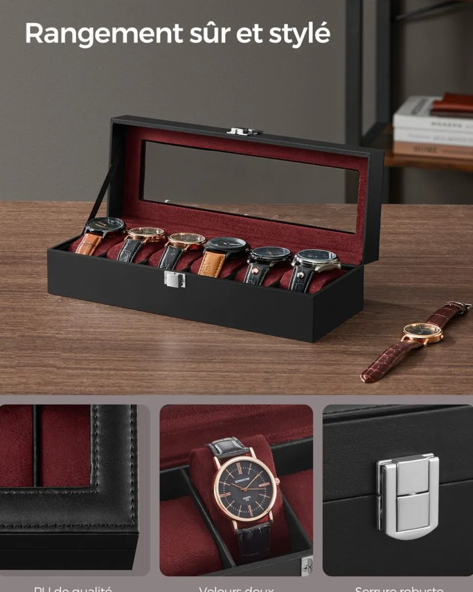 Shop SONGMICS Boîte à montres noir et gris verdâtre