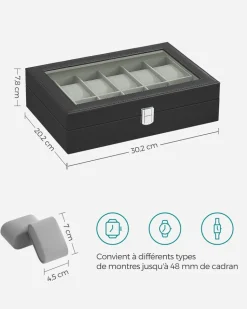 Sale SONGMICS Boîte montres 12 cases noir