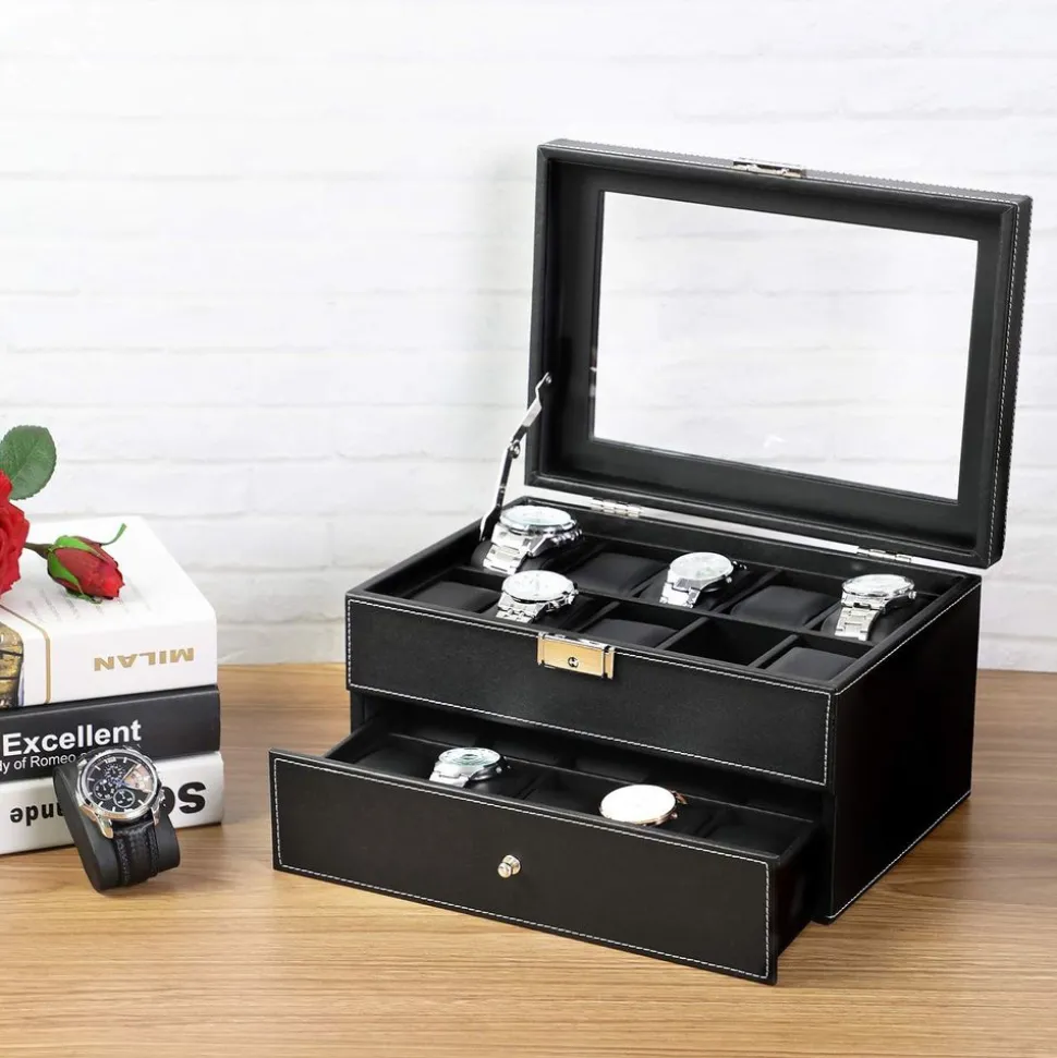 Shop SONGMICS Boîtes à montres 20 cases noir