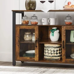 Discount SONGMICS Buffet 2 portes verre Brun Vintage Noir