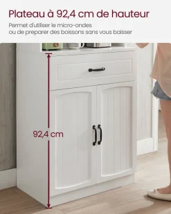 Clearance SONGMICS Buffet haut cuisine avec portes en verre et étagères réglables blanc
