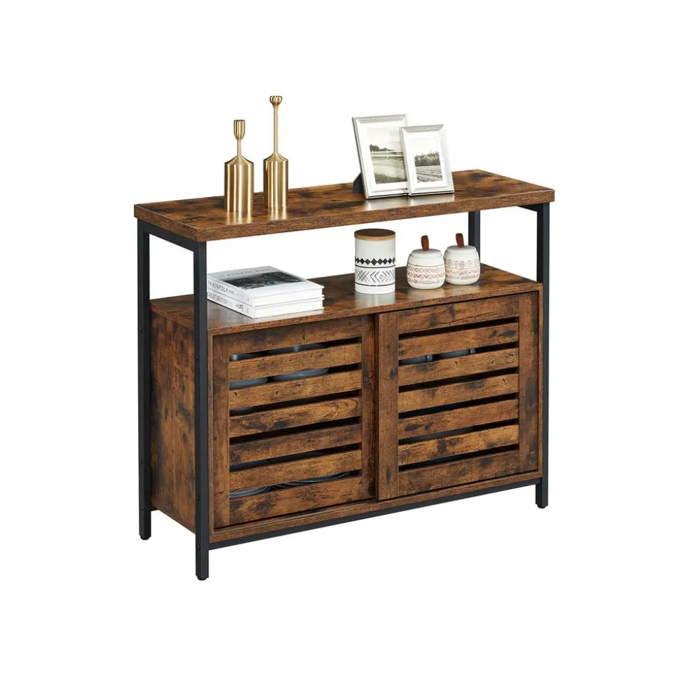 Fashion SONGMICS Buffet portes persiennes Noir