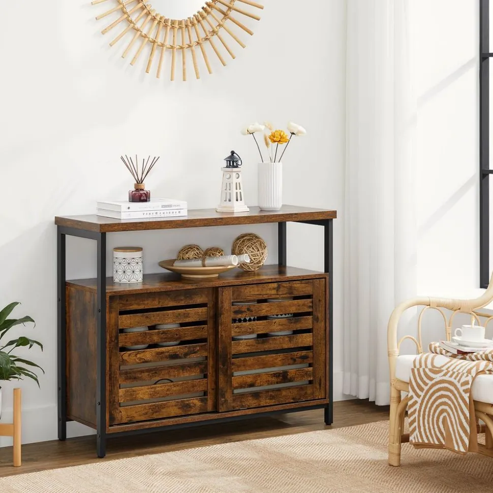 Fashion SONGMICS Buffet portes persiennes Noir