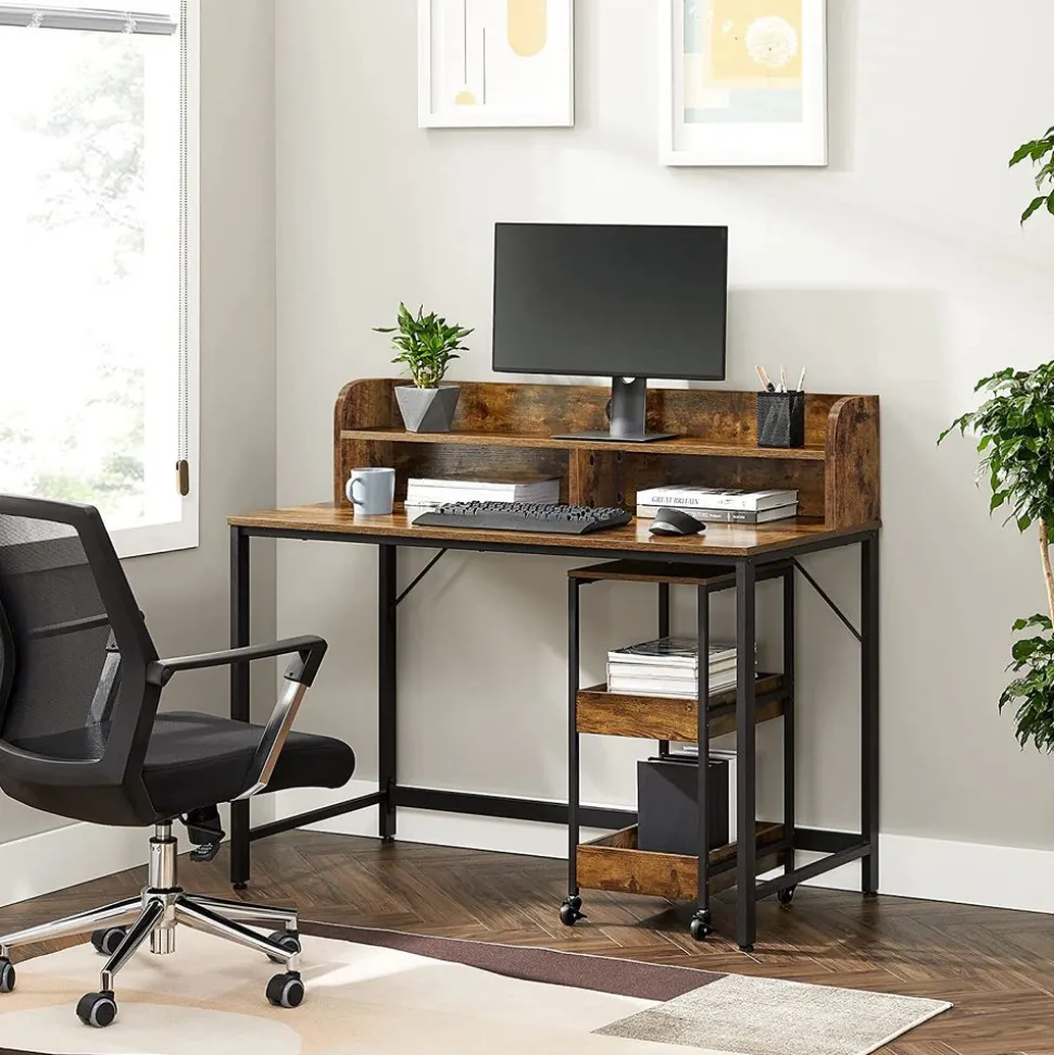 Outlet SONGMICS Bureau 120 cm industriel Noir