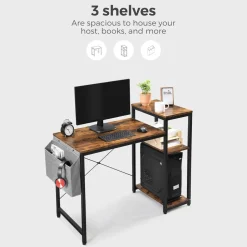 New SONGMICS Bureau 130 cm industriel Noir