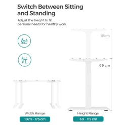 Fashion SONGMICS Bureau Assis-Debout Électrique Réglable en Hauteur