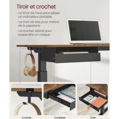 Store SONGMICS Bureau d'angle industriel Brun Vintage Noir