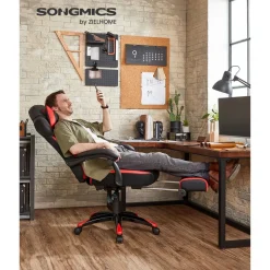 Clearance SONGMICS Bureau informatique avec multiprises LED marron rustique