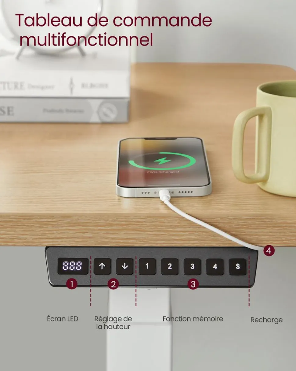 Hot SONGMICS Cadre de bureau électrique blanc