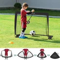 New SONGMICS Cage de foot enfant Noir