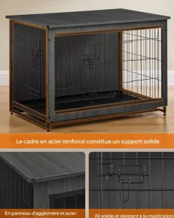 Outlet SONGMICS Cage pour chiens plateau amovible moderne noir d'encre