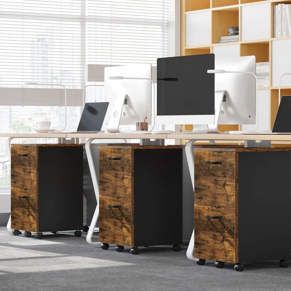 Best SONGMICS Caisson bureau mobile 3 tiroirs marron rustique noir