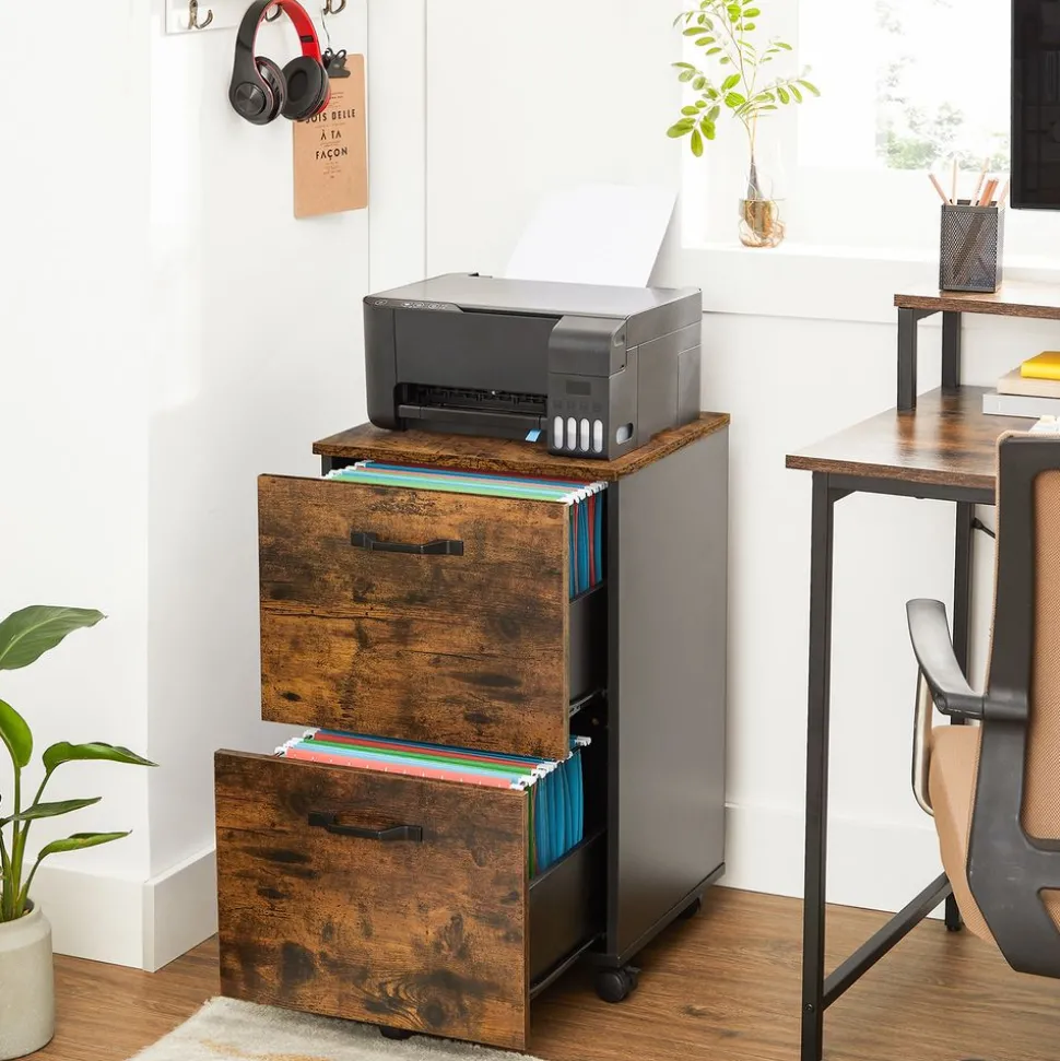 Best SONGMICS Caisson bureau mobile 3 tiroirs marron rustique noir