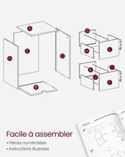 Best SONGMICS Caisson bureau mobile 3 tiroirs marron rustique noir