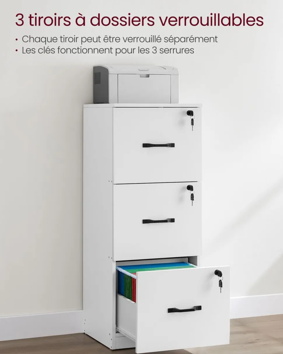 New SONGMICS Caisson de Bureau Blanc